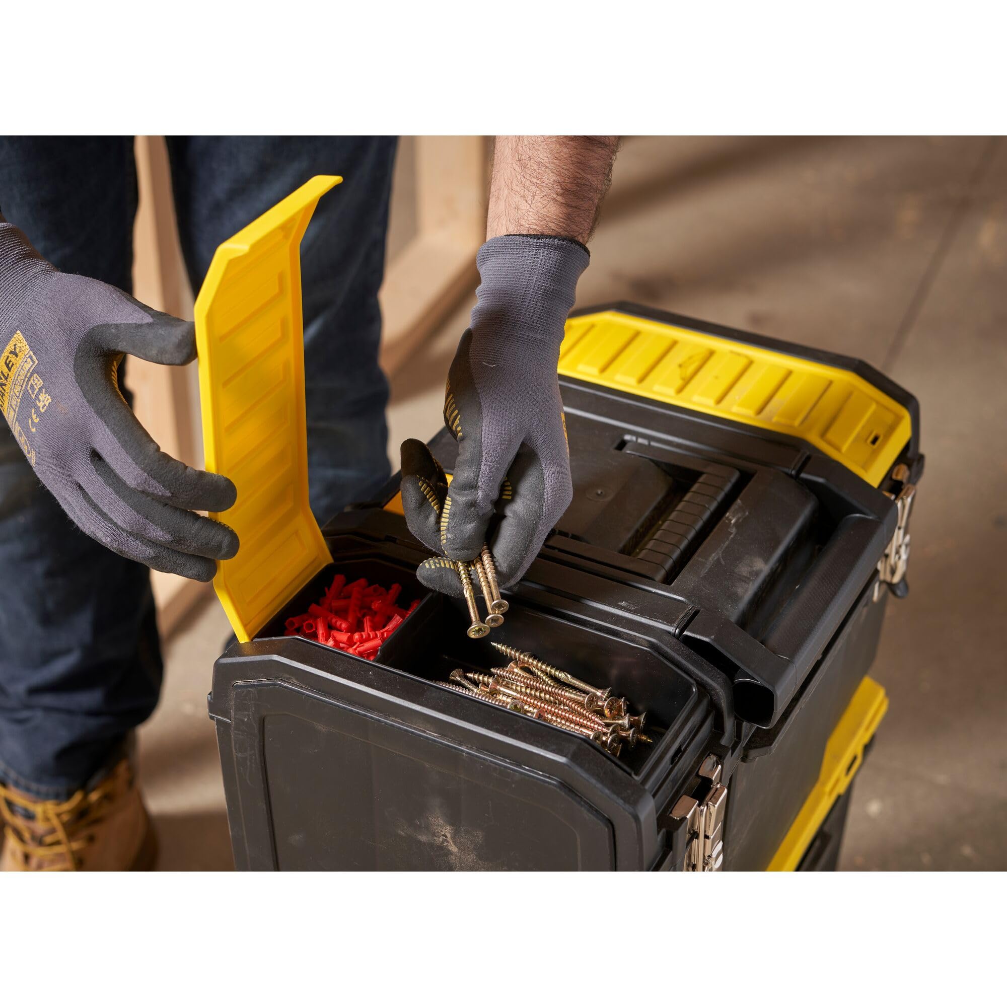 STANLEY 3-in-1 Rolling Tool Box with Detachable Tote Tray & Pull Handle - Heavy Duty Mobile Work Center Organizer for Tools, DIY Projects & Job Sites - Perfect for Construction, Home Improvement & Garage Storage