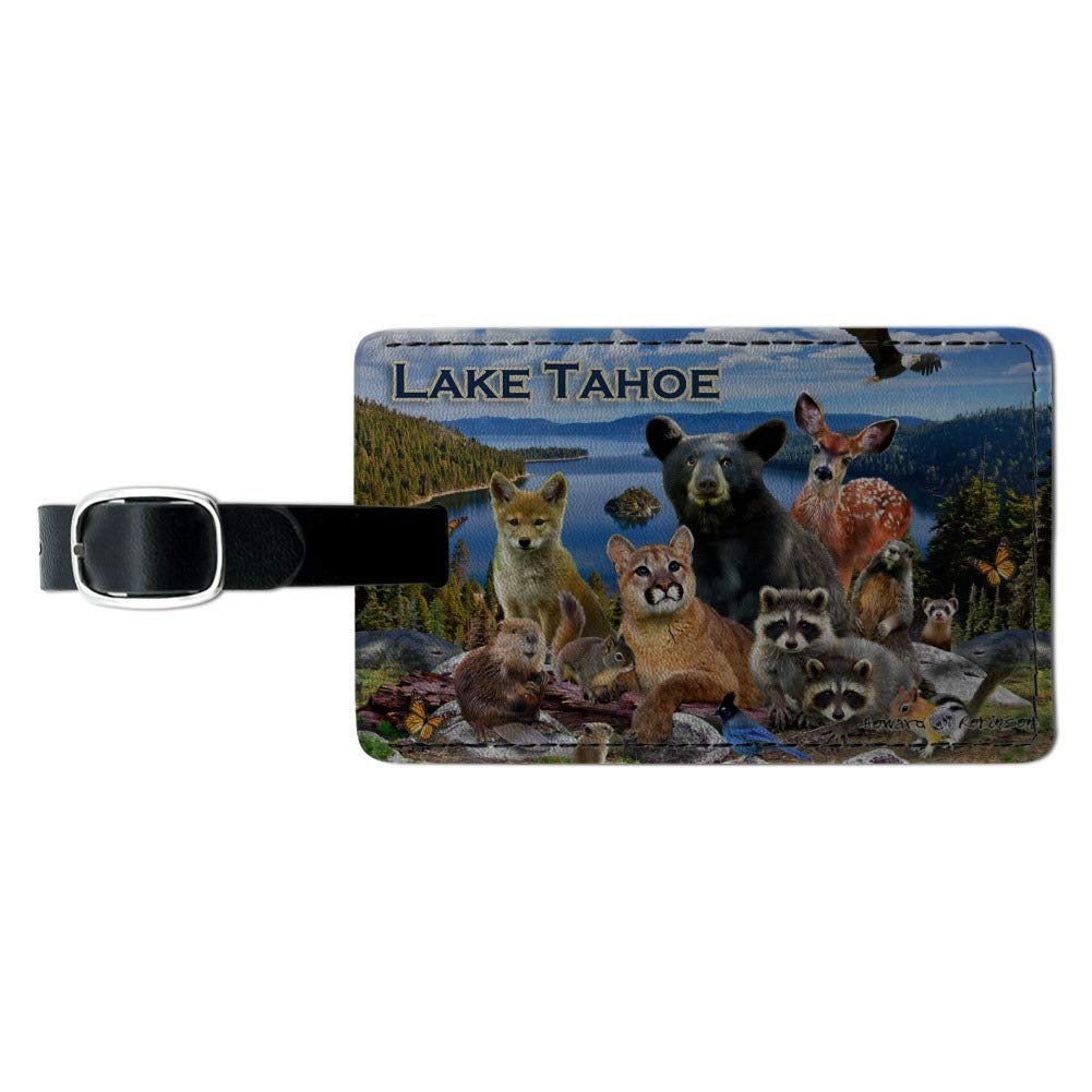 Lake Tahoe California Nevada Animals Rectangle Leather Luggage Tag - Personalized ID Tag for Travel Bags, Suitcases & Backpacks | Perfect for Vacation, Business Trips & Outdoor Adventures