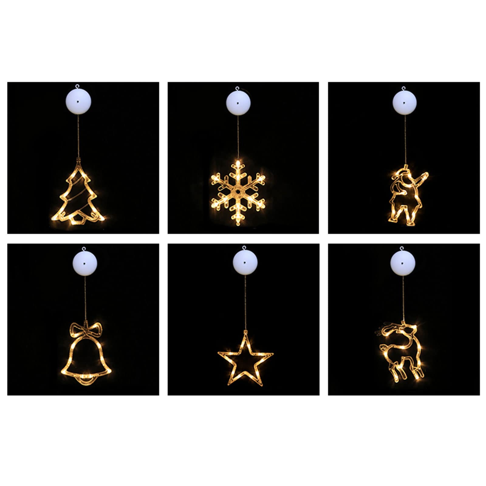 Christmas Window Lights with Glass Suction Cups - Holiday Decorative String Lights for Bedroom, Living Room & Party Decor - Creates Festive Atmosphere (6-Pack)