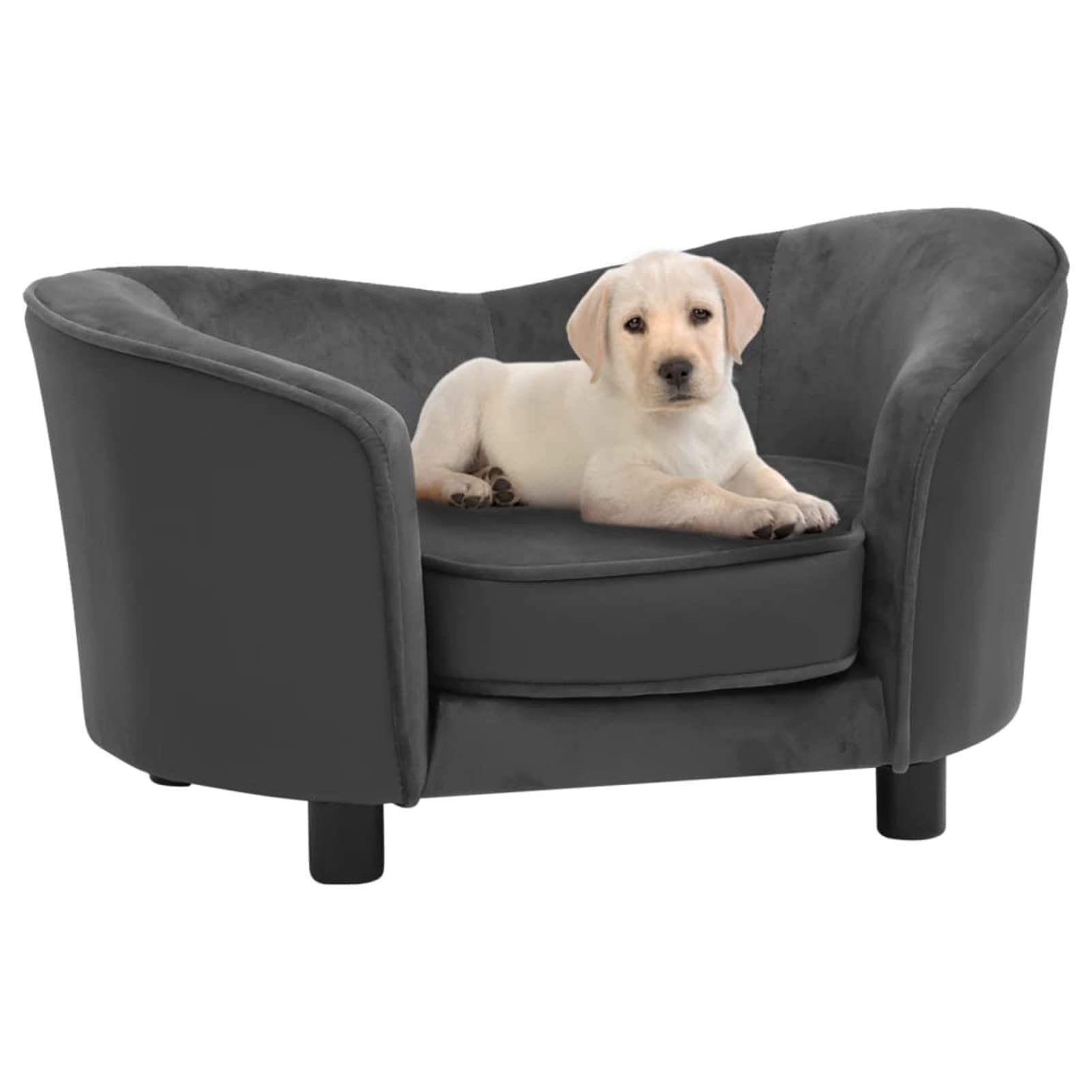 Modern Pet Sofa Bed for Dogs & Cats - Plush Faux Leather Dog Couch with Removable Cushion - Indoor Luxury Pet Bed Dark Gray 27.2