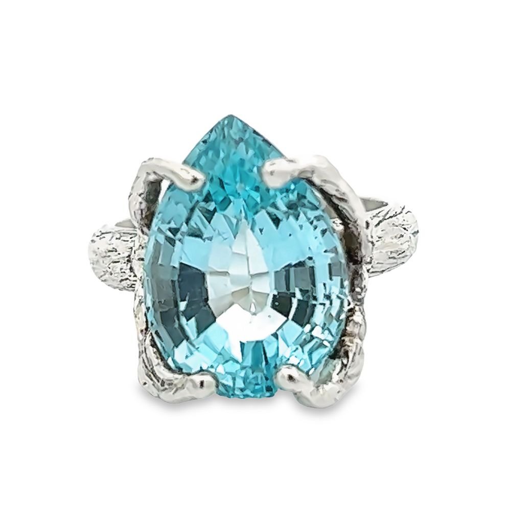 13 ct Cushion Cut Pear Shape Swiss Blue Topaz Sterling Silver Cocktail Ring - Elegant Statement Jewelry for Weddings, Parties & Special Occasions
