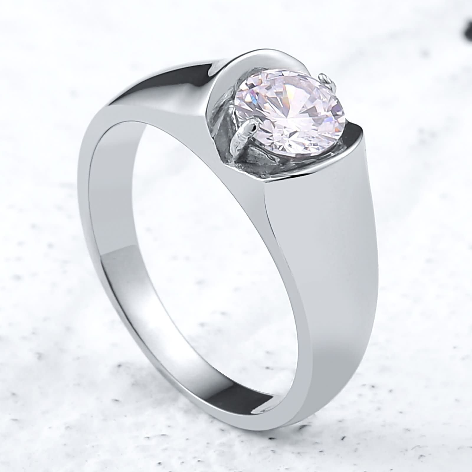 Daesar 10MM Stainless Steel Men's Cubic Zirconia Ring - Gold/Silver Retro Wedding Band (Size 4-12) - Durable & Hypoallergenic Jewelry for Gifts, Anniversaries & Everyday Wear
