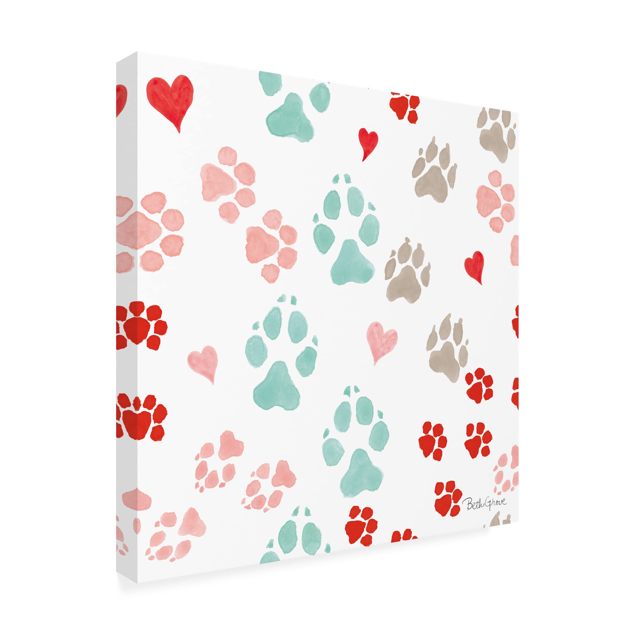 Beth Grove 'Paws of Love Pattern IIIA' Canvas Wall Art - Handmade Dog Lover Painting for Living Room, Bedroom & Office Decor