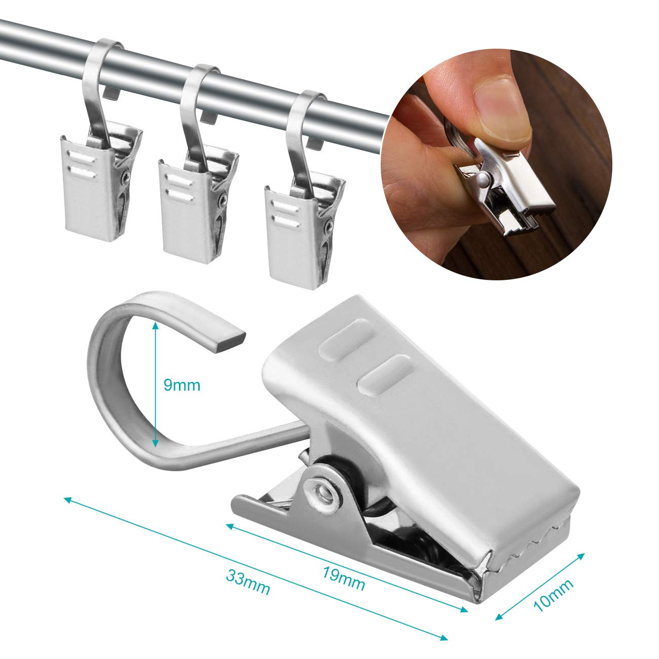 60pcs Stainless Steel Curtain Clips with Hooks - Heavy Duty Curtain Hanging Clips for Drapes, String Lights, Photos & Party Decorations - Perfect for Home, Wedding, Baby Shower and Holiday Decor