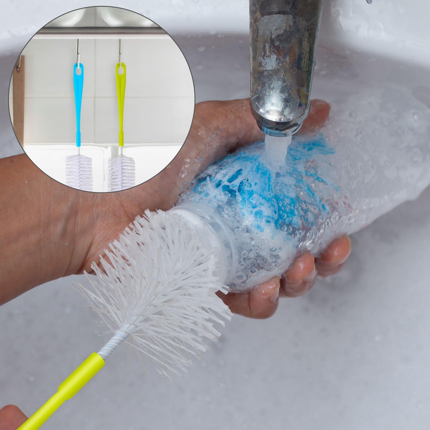 ScentRose 2-Pack Long Bottle Cleaning Brush Set - Nylon Bristles for Glass & Plastic Bottles, Water Bottle Cleaner Tool (Random Colors, Made in India) - Perfect for Baby Bottles, Sports Bottles, and Hard-to-Reach Containers