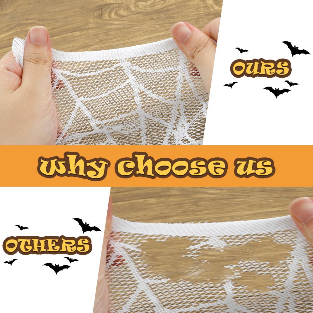 White Lace Spiderweb Fireplace Mantle Cover - Elegant Halloween Decorations for Indoor Fireplace & Party Supplies | Perfect for Halloween Home Decor, Spooky Party Setup & Fireplace Mantel Styling