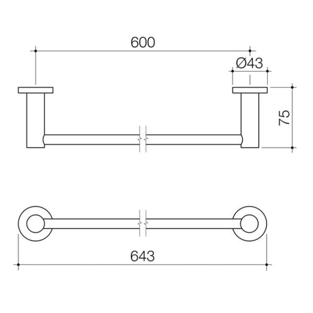 Caroma Liano II Single Towel Rail 640mm - Brushed Brass Finish | Modern Bathroom Towel Holder for Home & Hotel Use