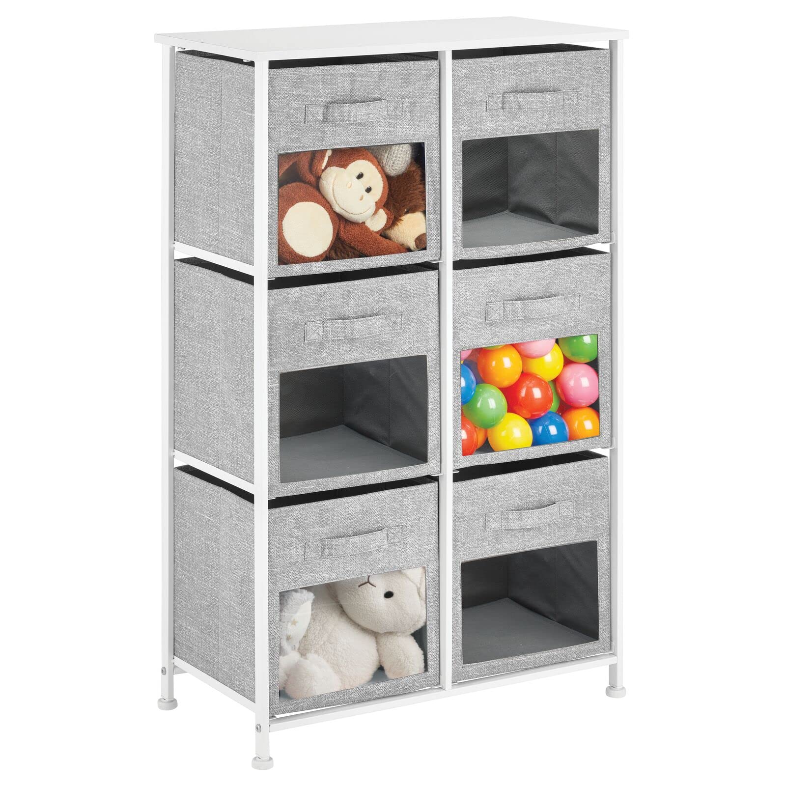mDesign Large Kids Toy Organizer with 6 Clear Front Bins - Fabric Storage Solution for Playroom, Nursery & Kids Bedroom - Holds Toys for Boys, Girls, Toddlers & Babies - Lido Collection in Gray - Perfect for Organizing Stuffed Animals, LEGOs & Toy Cars