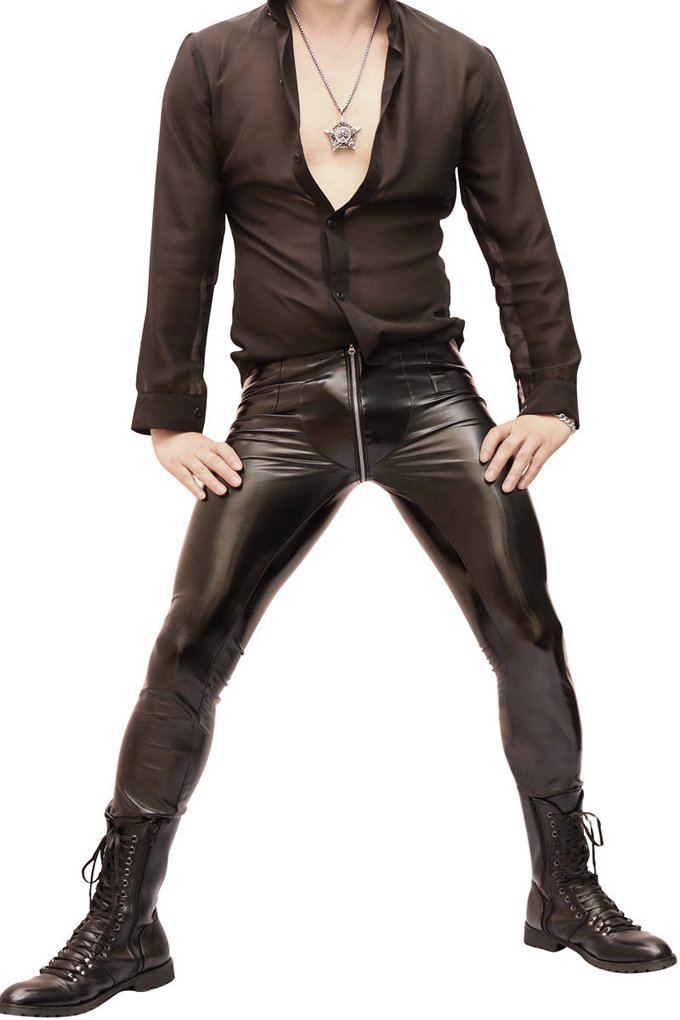 Men's Sexy PVC Zipper Skinny Tight Pants - Faux Leather Stretch Trousers for Nightclub, Party & Halloween Costume | Trendy Clubwear & Fashion Outfit