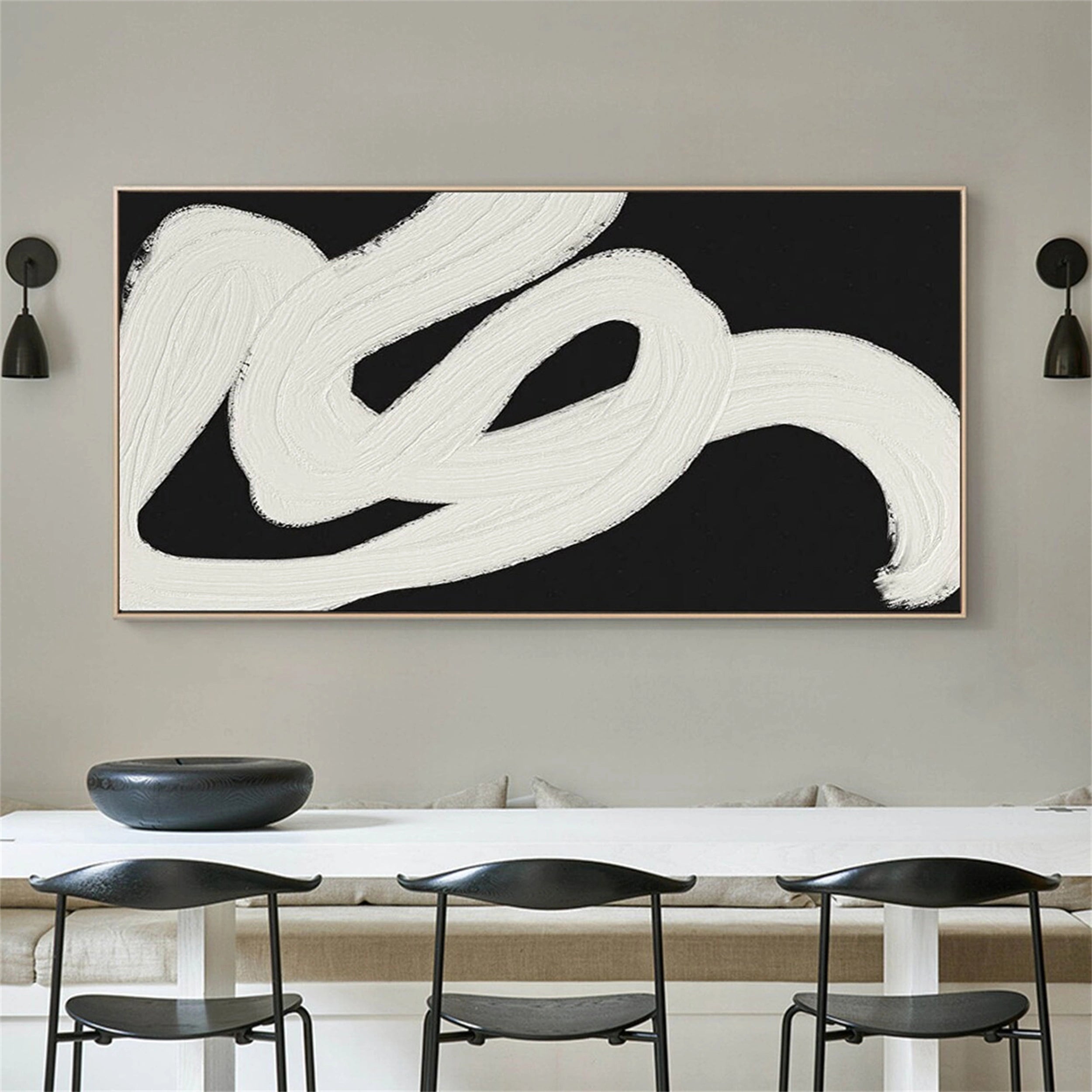 Frameless Stretched Canvas Black & White Textured Wall Art #MZ066 - Modern Abstract Painting for Living Room, Bedroom & Office Decor