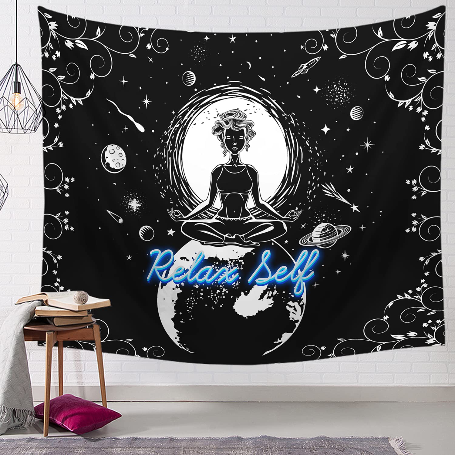 Black Girl Meditation Yoga Tapestry with LED Lights - 28