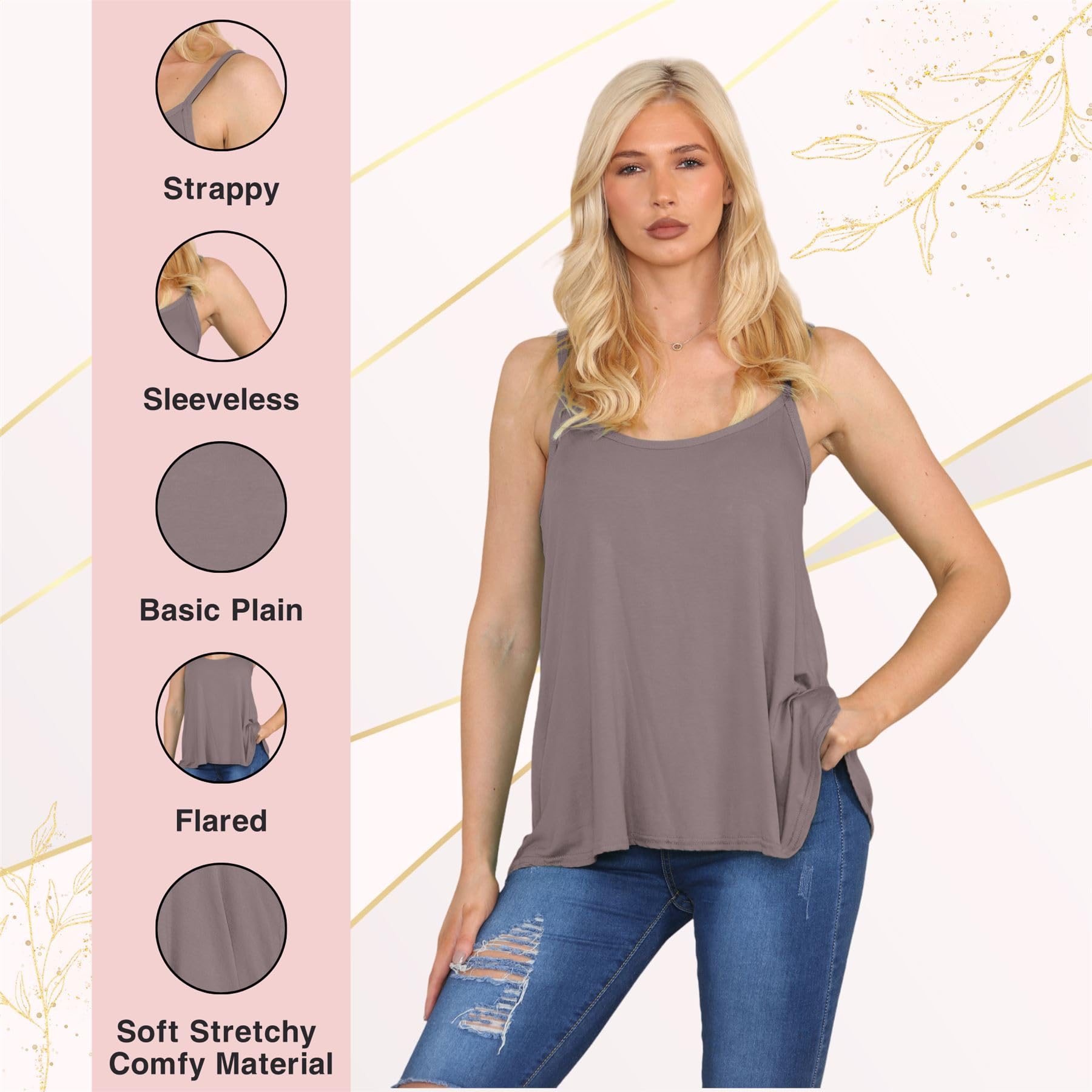 Janisramone® Women's Stretchy Sleeveless Camisole Tank Top - Soft Plain Summer Vest for Women | Perfect for Beach, Yoga, Travel & Casual Wear