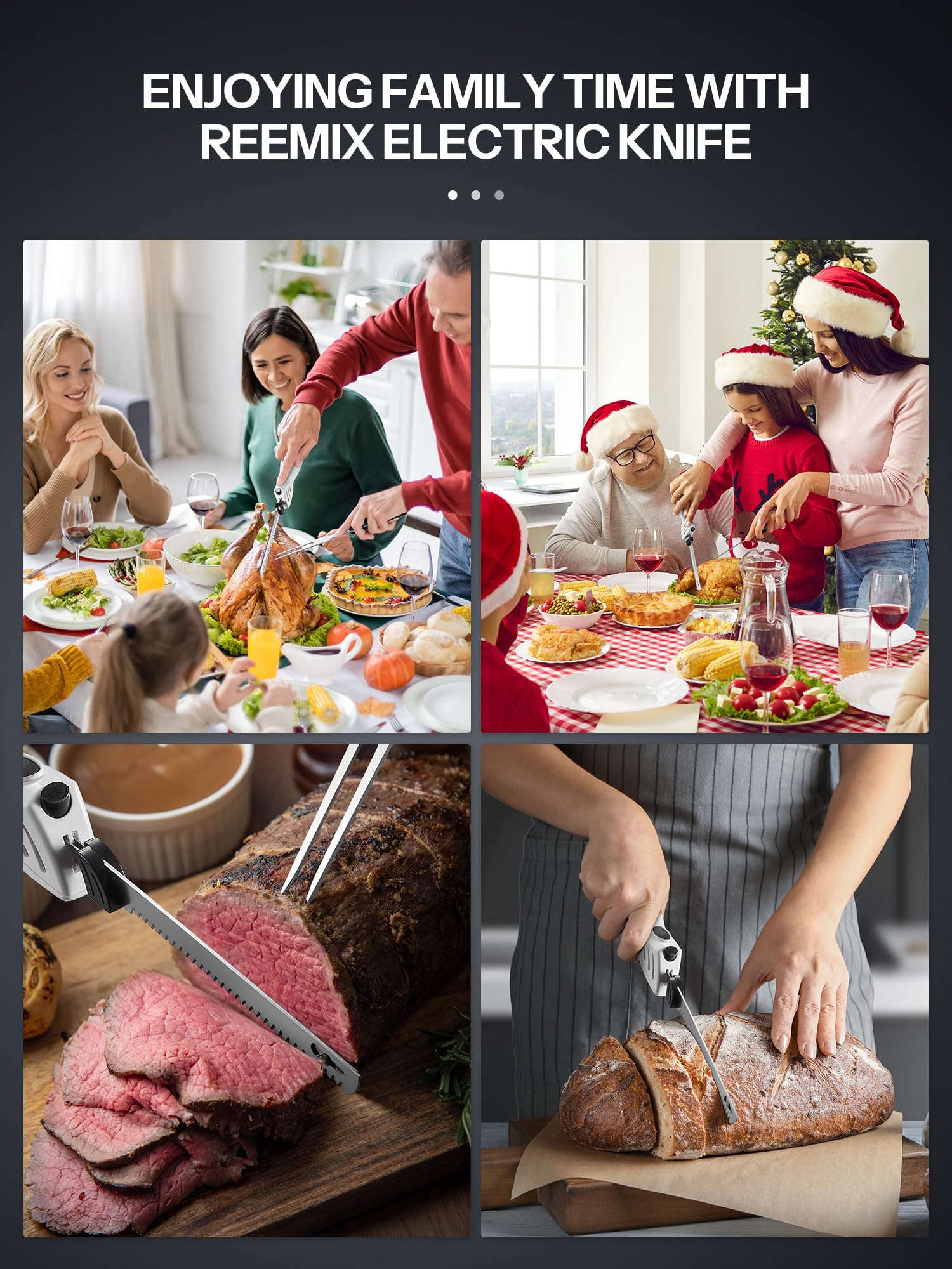 Electric Knife Set Z3042 - 2 Stainless Steel Blades for Carving Meats, Poultry, Bread & Crafting Foam | Includes Meat Blade, Bread Blade & Fork | Perfect for Thanksgiving Turkey, Holiday Roasts & DIY Foam Projects (White)