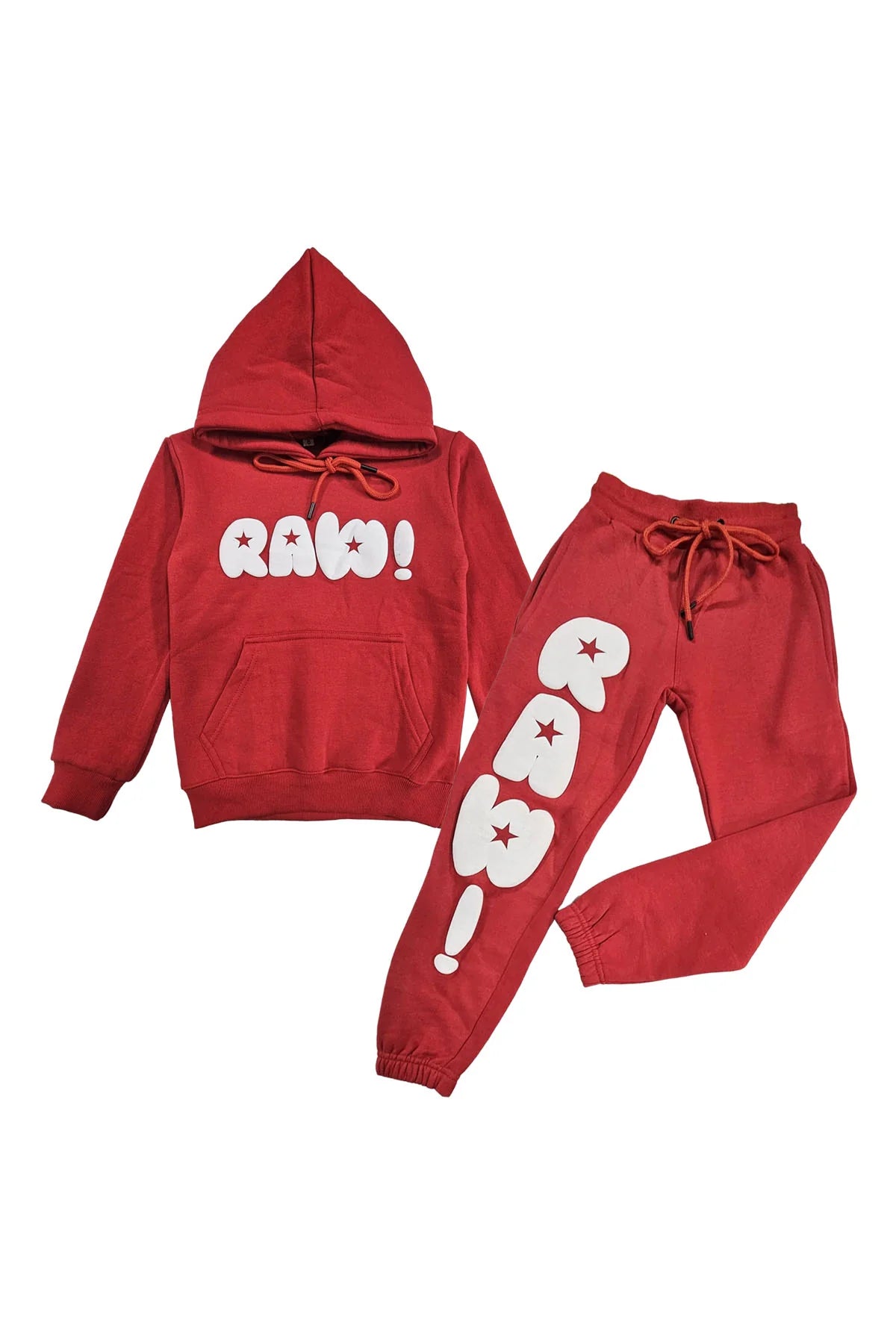 RAW Star White Puff Hoodie and Jogger Kids Set - Cozy Winter Outfit for Boys & Girls - Perfect for Playdates, School, and Outdoor Activities