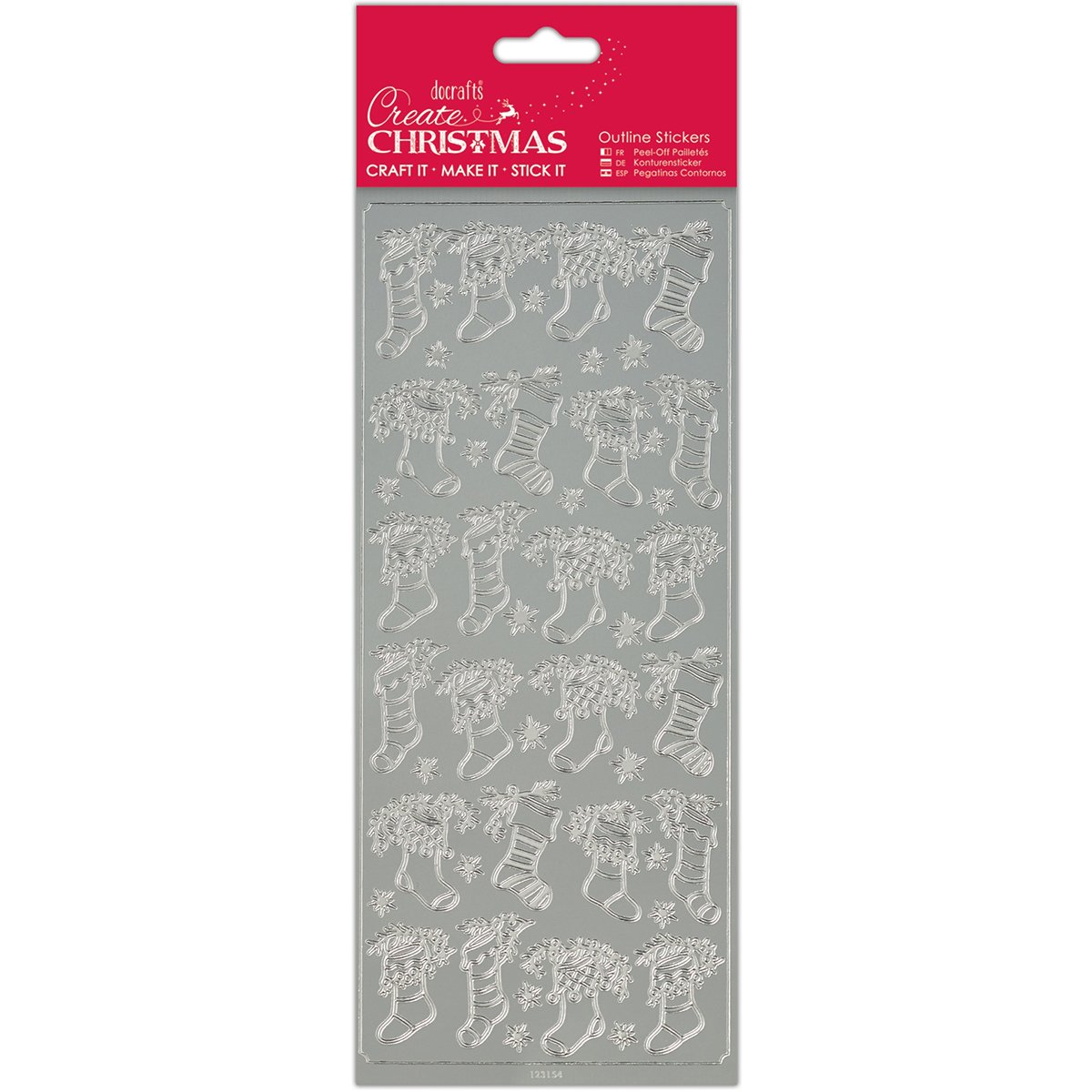 DOCrafts Papermania Create Christmas Outline Stickers - Silver Stockings | Holiday Scrapbooking & Card Making Supplies | Perfect for DIY Greeting Cards, Gift Wrapping & Festive Crafts