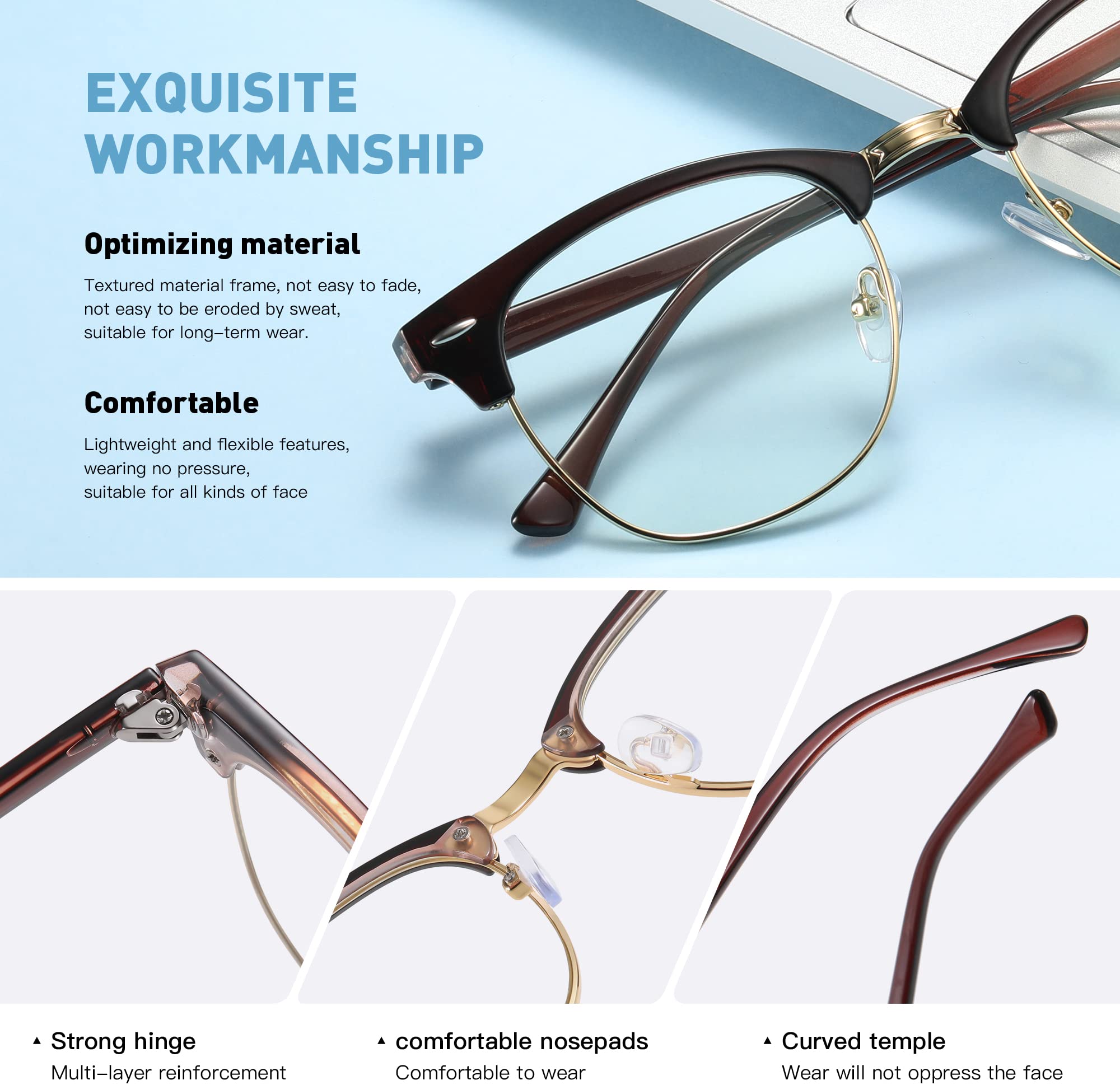 Blue Light Blocking Glasses for Women & Men - Anti Eye Strain Computer Glasses with UV Protection - Perfect for Gaming, Office Work & Screen Time