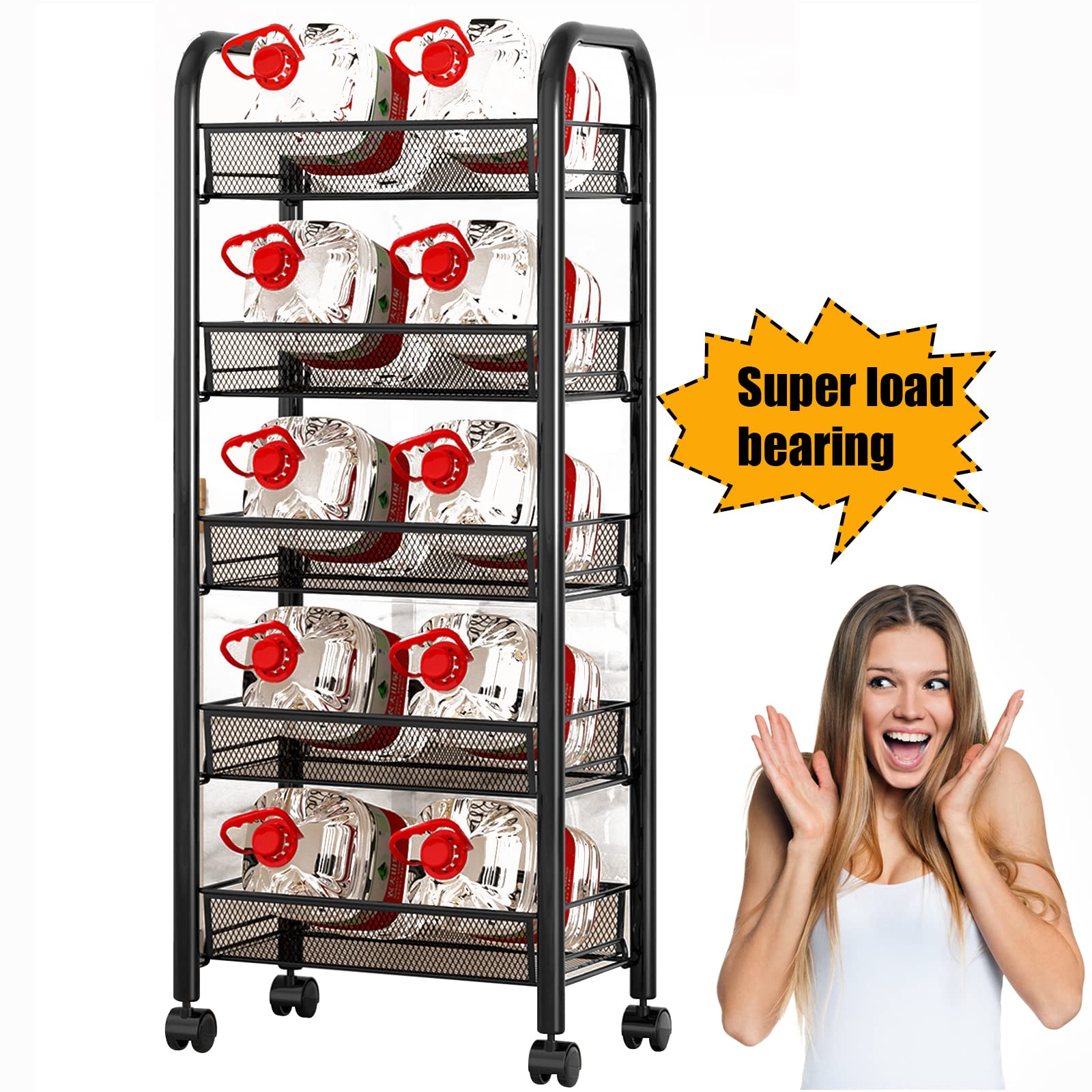 SRHWBF 3/4-Tier Mesh Wire Rolling Storage Cart with 4 Wheels (2 Lockable) - Multifunctional Utility Organizer for Home, Office, Kitchen, Bathroom & Bedroom - Perfect for Pantry Storage, Laundry Room Organization & Garage Shelving
