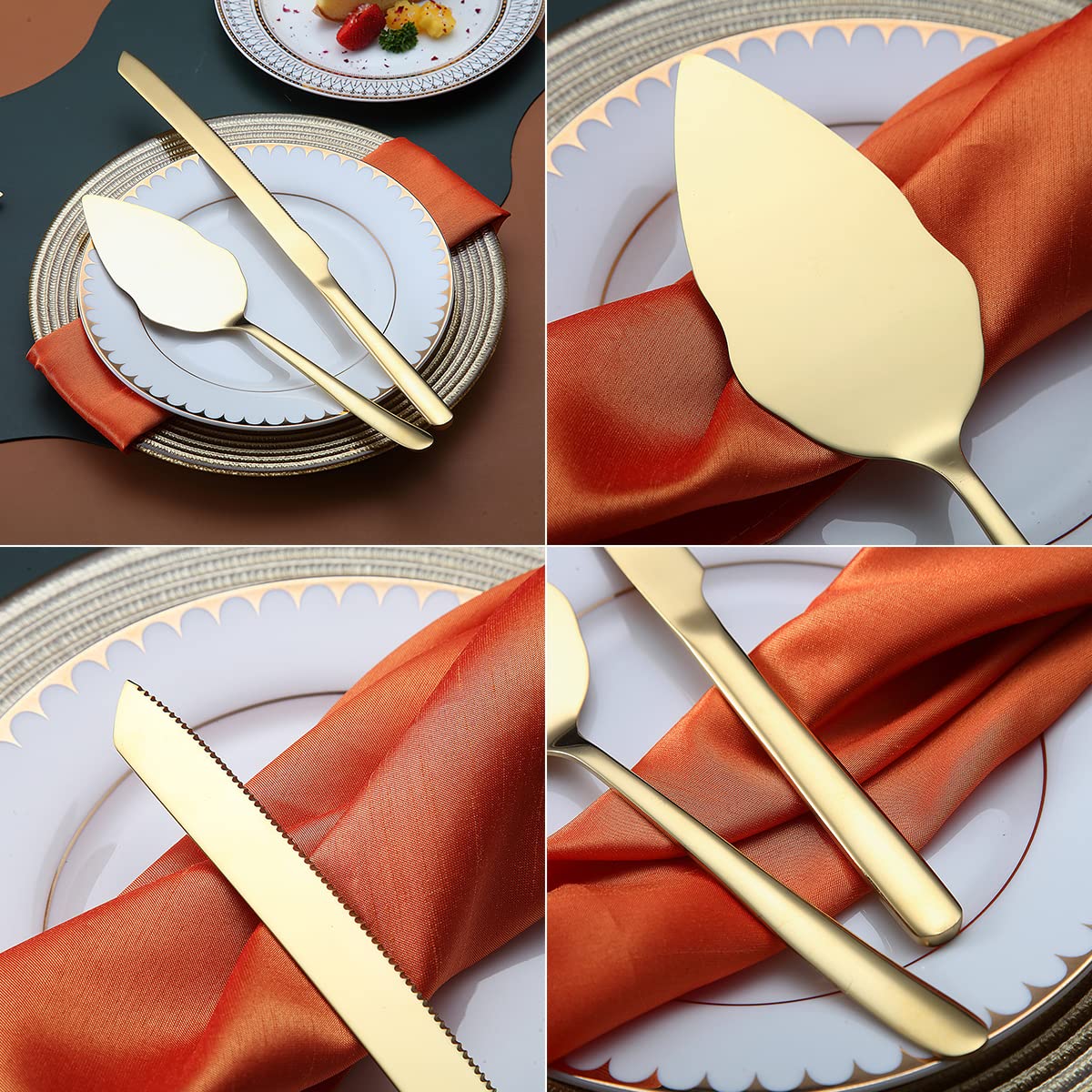 Gold Wedding Cake Knife and Server Set - Stainless Steel Cake Cutting Set for Wedding Ceremonies, Anniversaries & Parties - Elegant Cake Cutter & Server with Dishwasher Safe Shiny Gold Finish - Perfect for Wedding Cakes, Birthday Parties & Special Celebrations