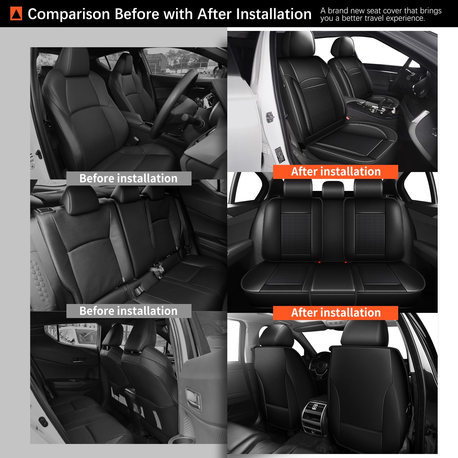 Premium Leather & Ice Silk Seat Covers for Honda Accord 2003-2017 - 5-Piece Full Set, Waterproof & Breathable Car Seat Protectors (Black) | Perfect for Daily Commuting, Road Trips & Family Protection