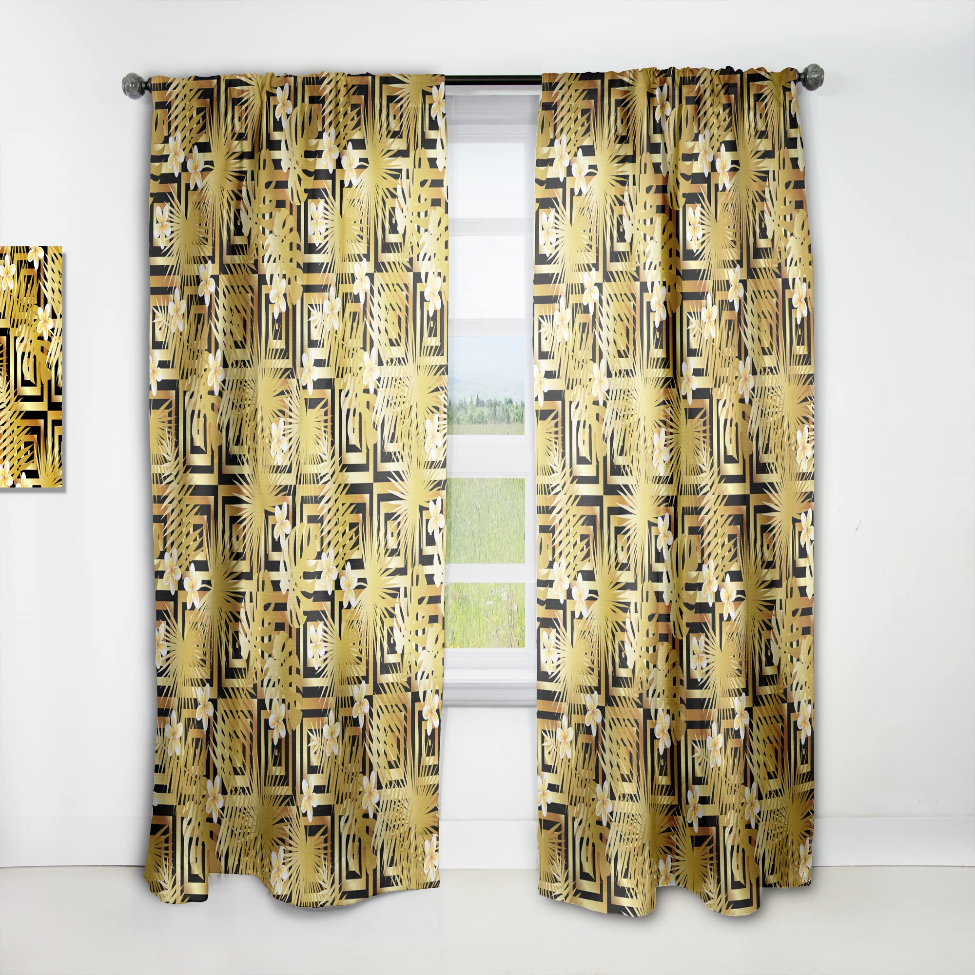 DesignQ Modern Gold Luxury Pattern Thermal Insulated Curtains - Single Panel 52x63 Inch - Elegant Window Drapes for Bedroom & Living Room - Perfect for Home Decor, Light Blocking & Energy Saving