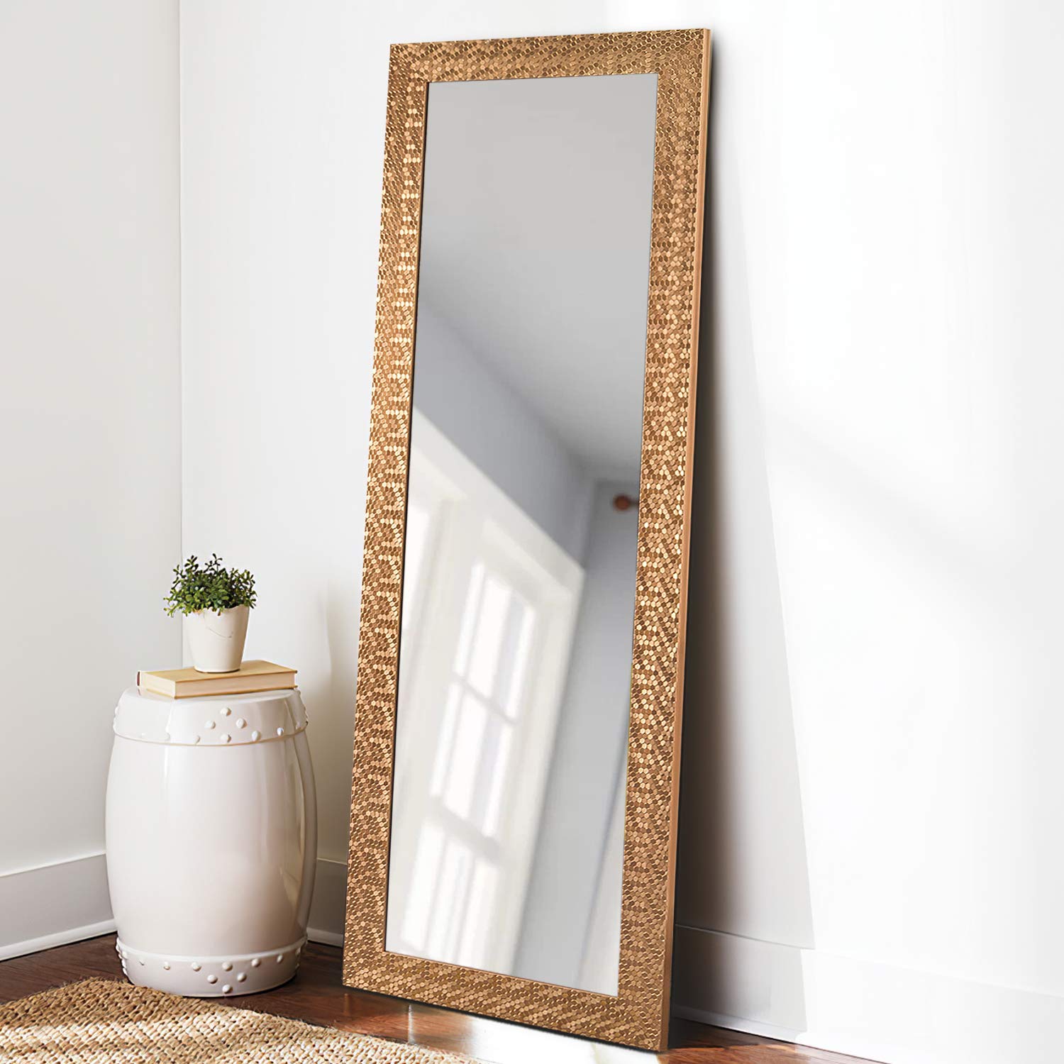 Elevens 65x22 Inch Full Length Floor Mirror - Modern Rectangular Decorative Wall Mirror with Mosaic Gold Frame - Vanity Mirror for Bedroom, Bathroom & Living Room - Perfect for Home Decor, Dressing Area and Selfie Background