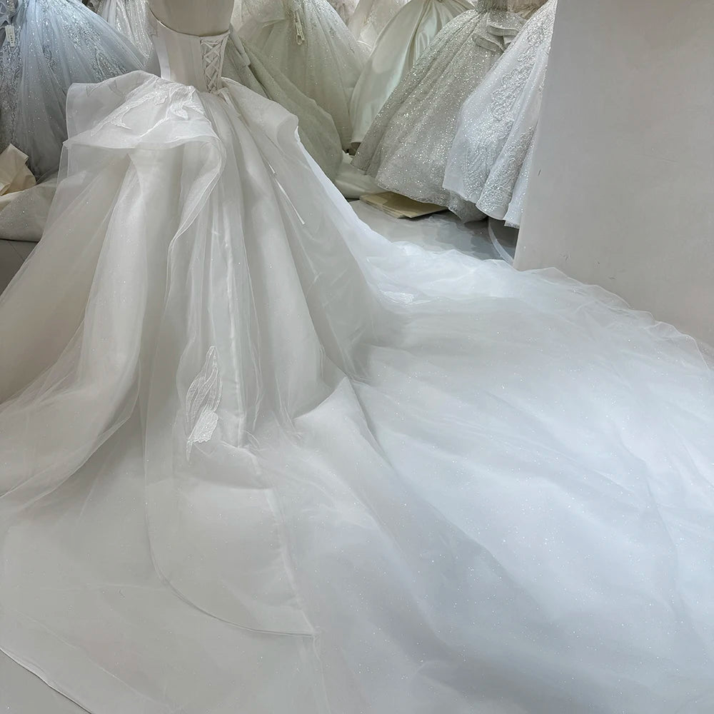 Ivory Glitter Strapless Princess Wedding Dress - Sleeveless Bridal Ball Gown for Bride, Prom, Quinceañera & Formal Events