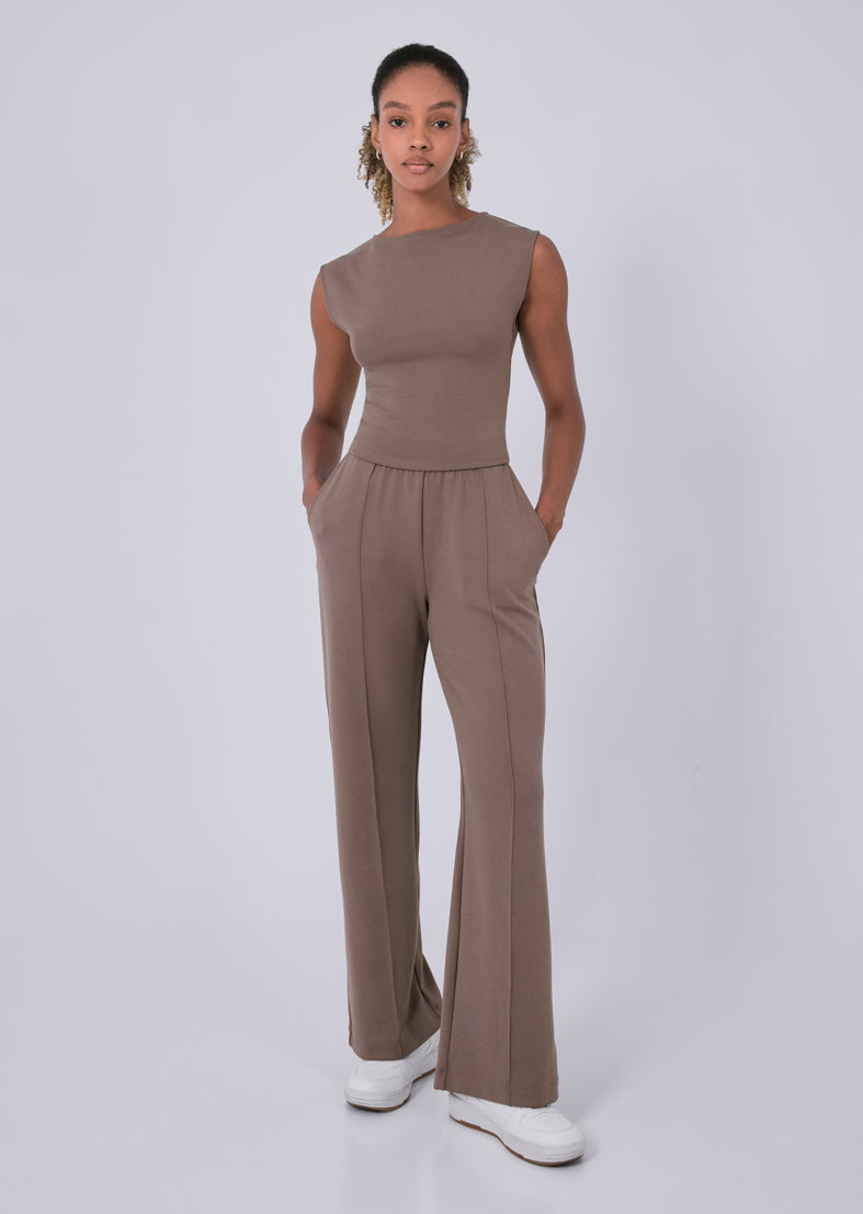 Comfy Lounge Cap Sleeve Top for Women - Soft Walnut Color - Perfect for Yoga, Relaxing at Home & Casual Outings