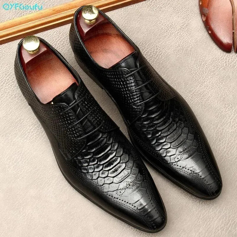 Premium Men's Dress Shoes - Silvio Serpentine Leather Oxfords for Business & Formal Occasions | Comfortable Office & Wedding Shoes for Men