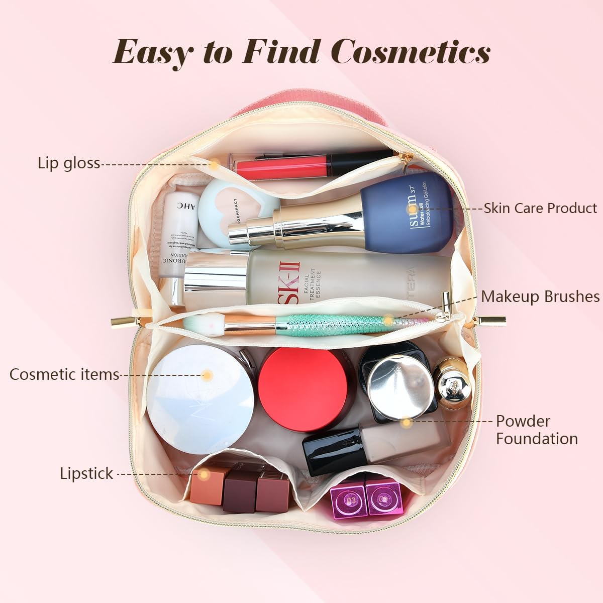 Personalized PU Leather Makeup Bag for Women & Teens - Trendy Initial Cosmetic Pouch, Travel Toiletry Organizer - Perfect Gift for Mother's Day, Birthday, Skincare & Travel Essentials - Pink