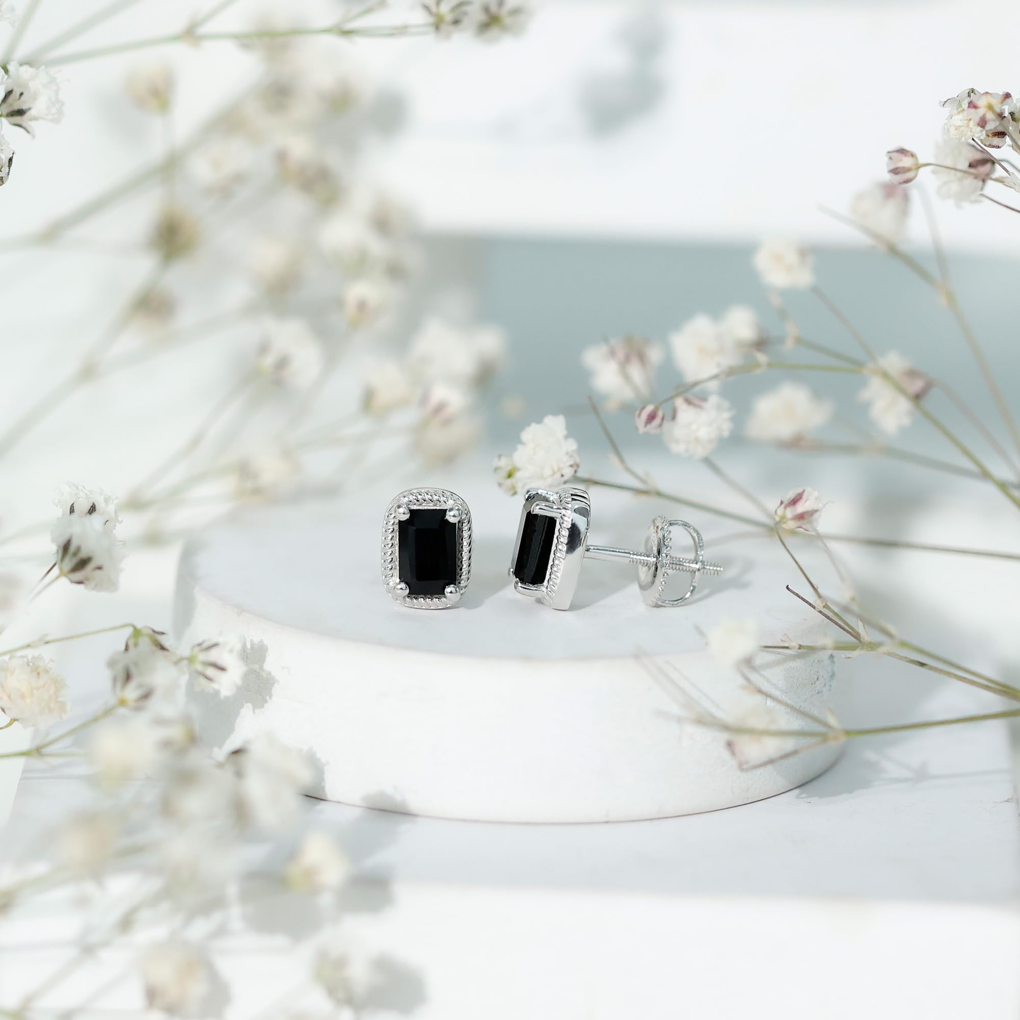 Black Onyx Solitaire Stud Earrings for Women - December Birthstone Jewelry, Elegant Birthday Gift for Her - Perfect for Parties, Weddings & Everyday Wear