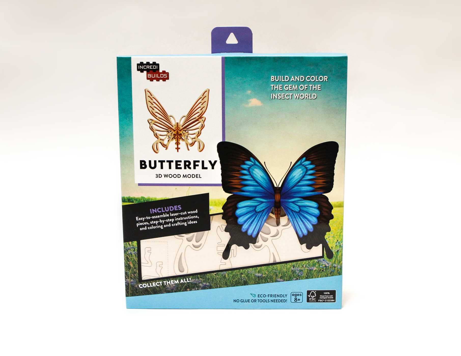 IncrediBuilds: Butterfly 3D Wood Model Kit - DIY Wooden Puzzle for Kids & Adults - Home Decor & Educational STEM Toy for Classroom, Birthday Gift & Craft Lovers
