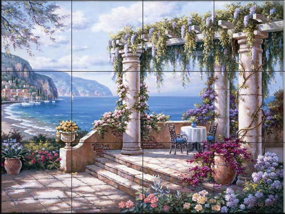 Ceramic Backsplash Tile Mural - Floral Garden Landscape Design for Kitchen, Bathroom & Shower Wall Decor - Sung Kim Collection | Perfect for Home Renovation, Backsplash Upgrade & Interior Design Projects