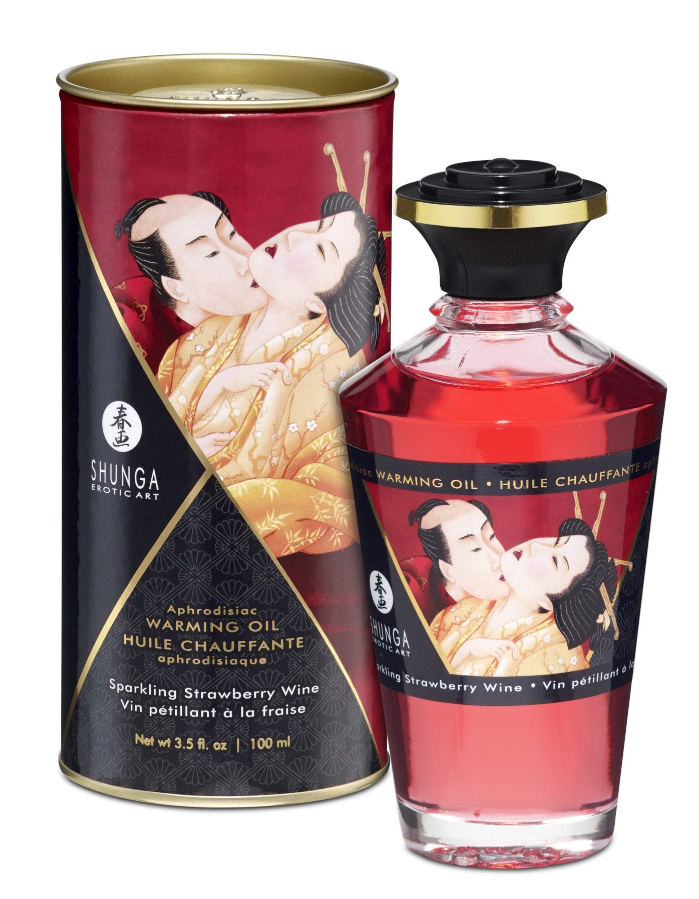 Aphrodisiac Warming Massage Oil - Strawberry & Champagne Scented for Couples Romantic Nights & Sensual Massage