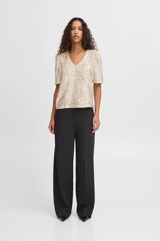 Faith Sequin V Neck Top for Women - Elegant Frosted Almond Shimmer Blouse for Party, Night Out, and Special Occasions