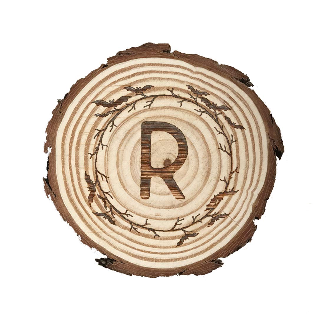 Personalized Wooden Slice Coasters Set of 4 - Handmade Natural Wood Coasters with Custom Carved Log Design for Coffee Cups, Tea Mugs & Home Decor - Protect Furniture in Style (BD~16)