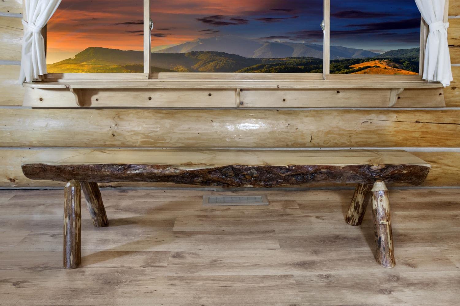 6 Foot Rustic Log Bench - Handcrafted Solid Wood Outdoor Furniture for Patio, Garden, and Cabin Decor