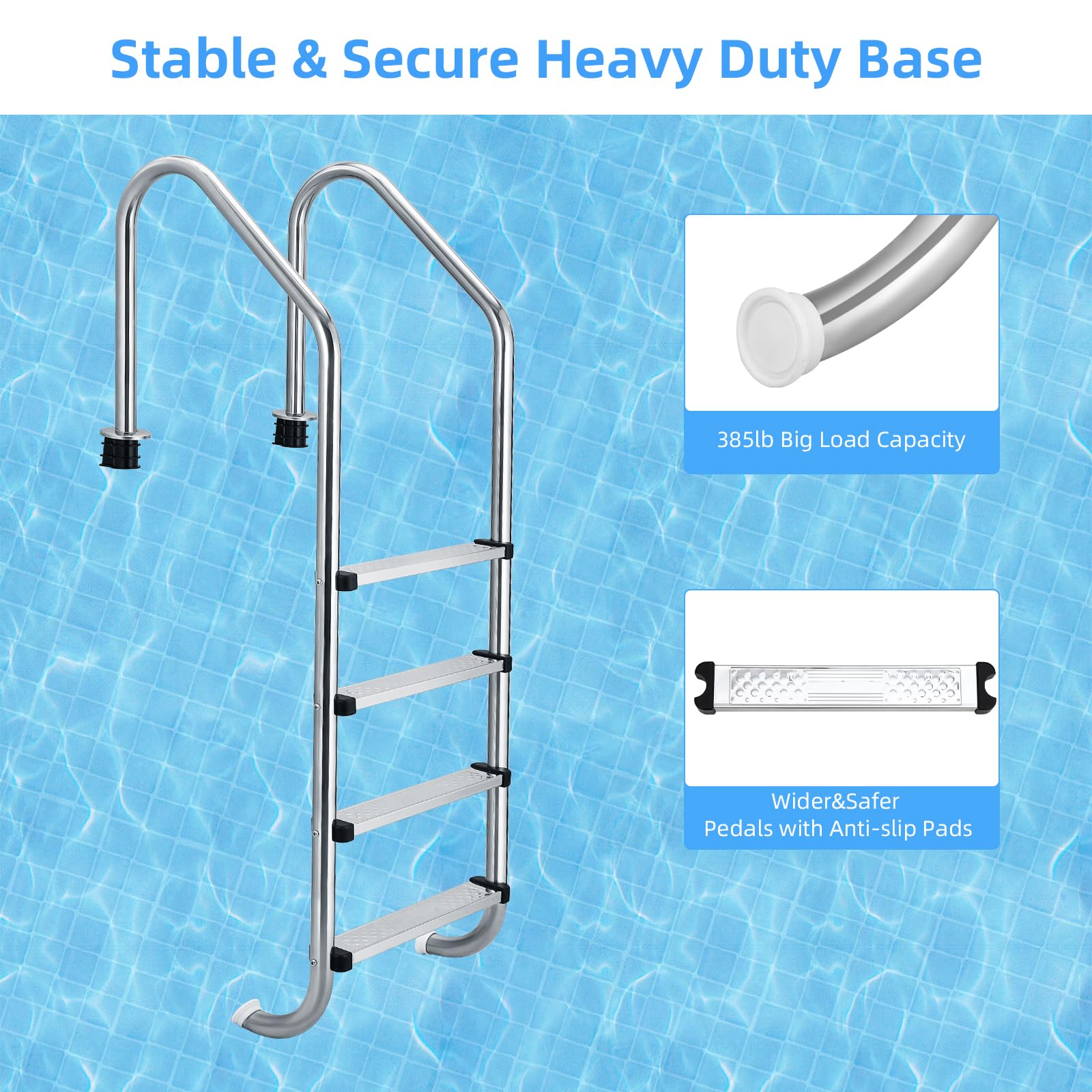 Stainless Steel Swimming Pool Ladder for Inground Pools - 3 Step Non-Slip Pool Stairs with Ergonomic Handrails, Easy Assembly (71