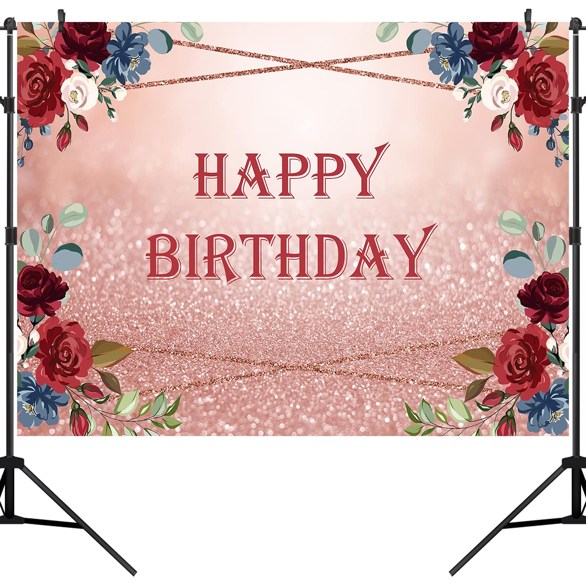 7X5FT Happy Birthday Party Backdrop - Floral Pink Glitter Sequin Bokeh Photography Background for Girls, Ladies & Baby - Cake Table Decoration, Photo Booth Props (CEM126B) | Perfect for Birthday Parties, Baby Showers & Instagram Photos