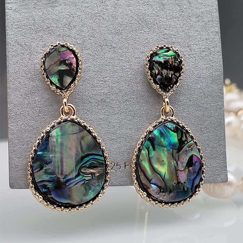 Emerald Green Abalone Shell Water Drop Earrings for Women - 14K Gold Plated Bohemian Dangle Earrings - Perfect for Beach Weddings, Boho Fashion & Summer Festival Accessories