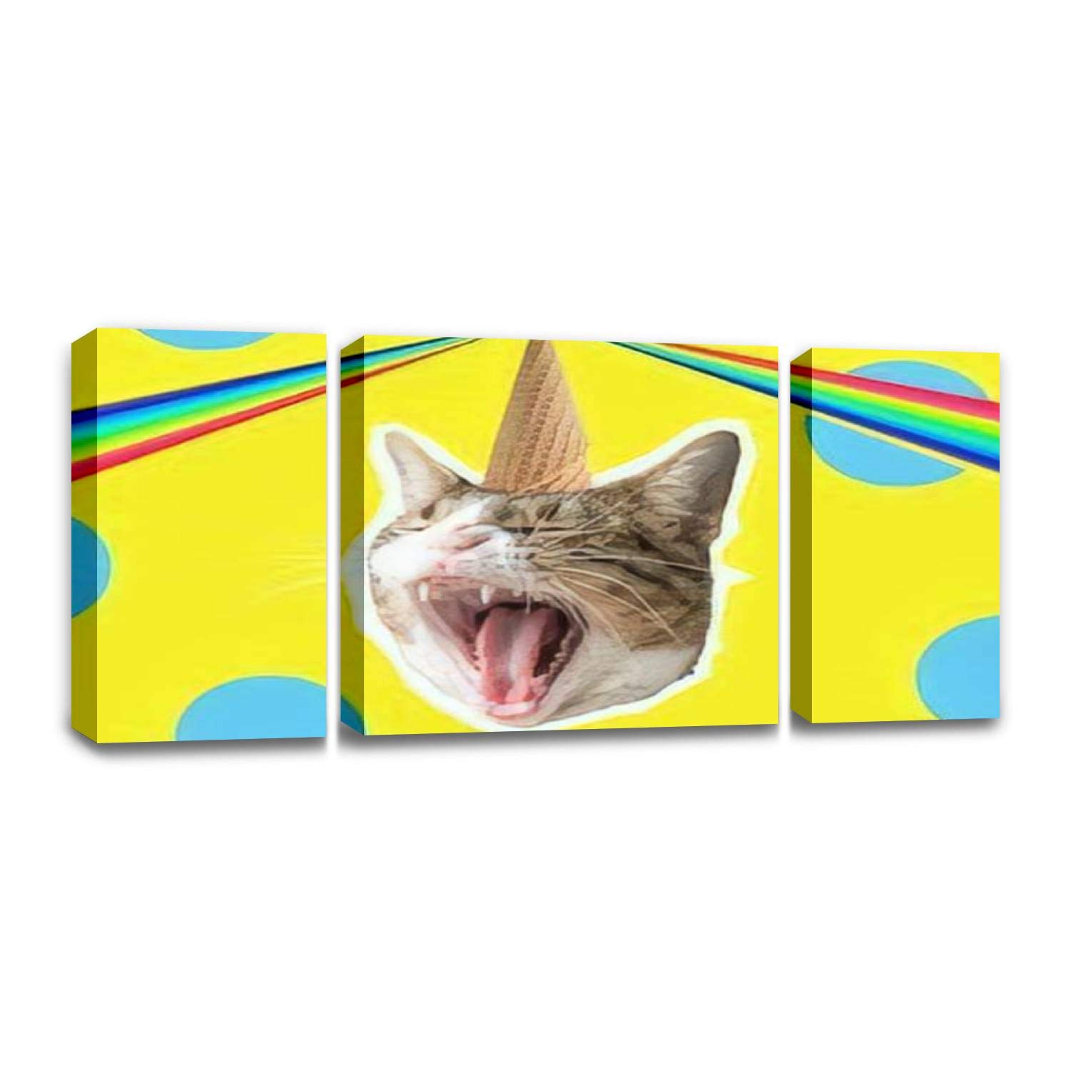 CCArtist Cat Head with Rainbow - Pop Art Collage Canvas Print - Minimalist Summer Wall Decor - Modern Photography Home Decor for Living Room, Bedroom & Office