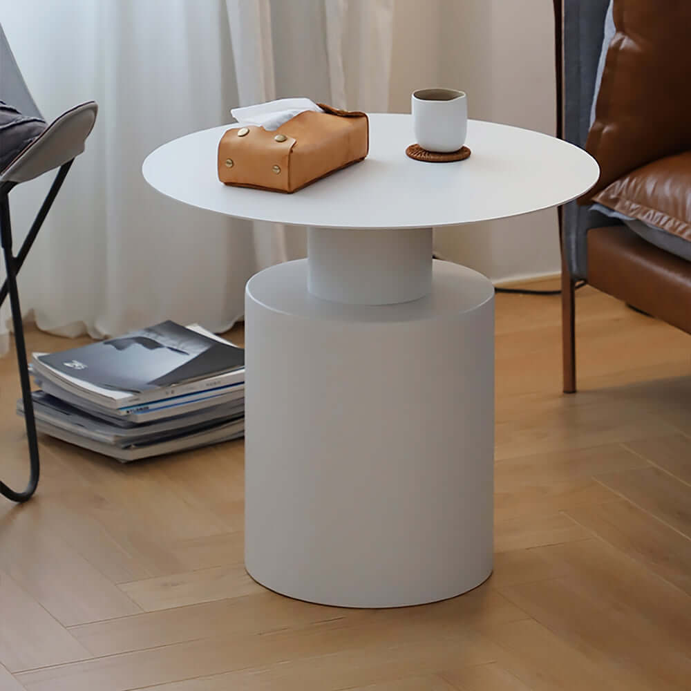 Modern White Round Coffee Table Set of 2 - Metal Accent Tables for Living Room, Lounge & Office - Stylish Side Tables with Sturdy Metal Base for Home Decor