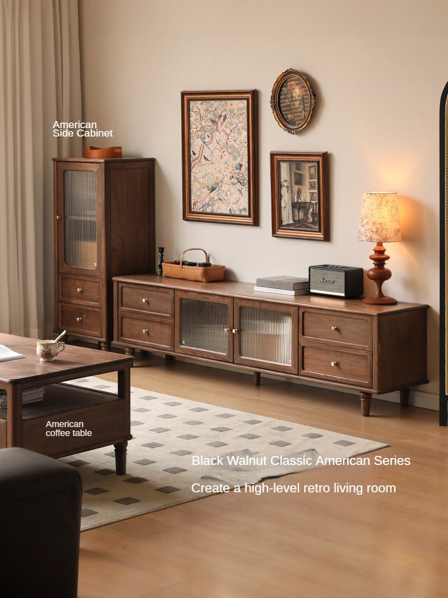 Solid Black Walnut Wood TV Stand - American Retro Style Locker Cabinet for Living Room & Home Theater Storage