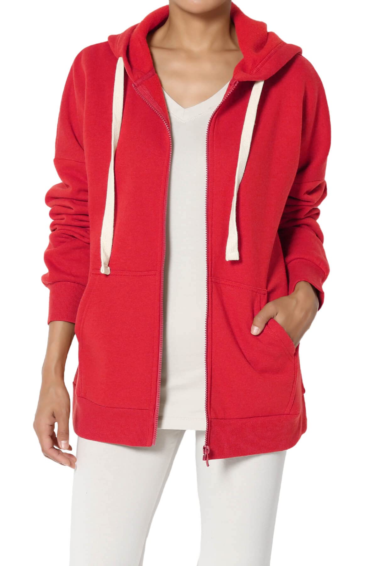 TheMogan Women's Cotton Fleece Full Zip Hoodie Sweatshirt - Soft Relaxed Fit Hooded Jacket for Casual Wear, Lounge & Outdoor Activities