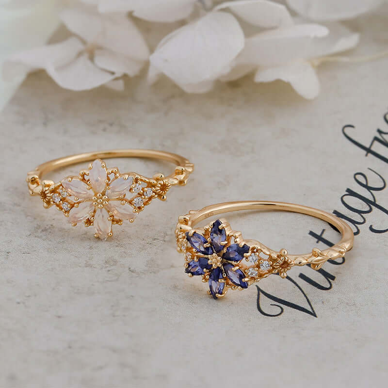 Romantic Moonstone Flower Ring in Gold – Elegant Jewelry for Women | Perfect for Weddings, Anniversaries & Special Occasions | TB2406