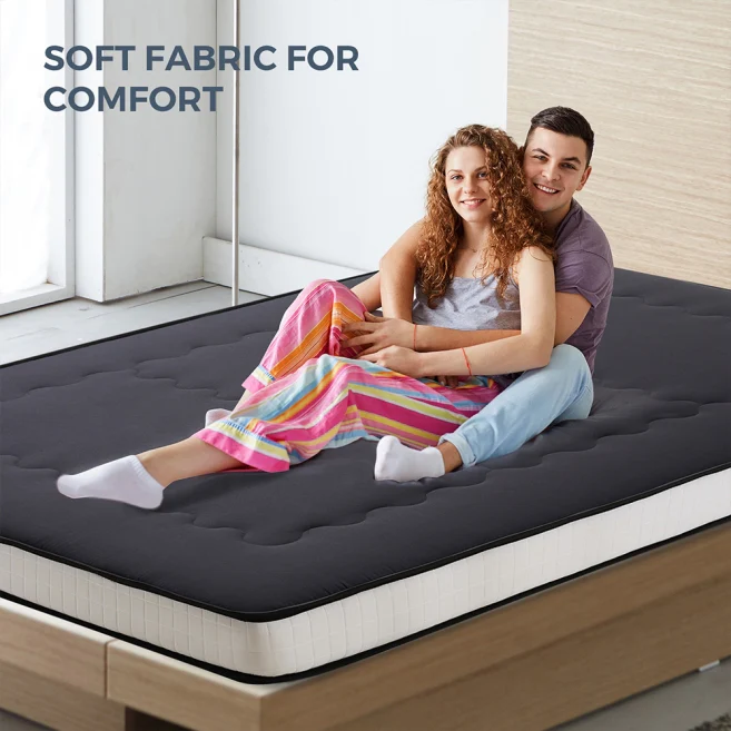 MAXYOYO Padded Japanese Floor Mattress - Black Foldable Roll Up Futon for Bedroom, Guest Room & Travel | Comfortable Floor Sleeping Mat for Adults & Kids