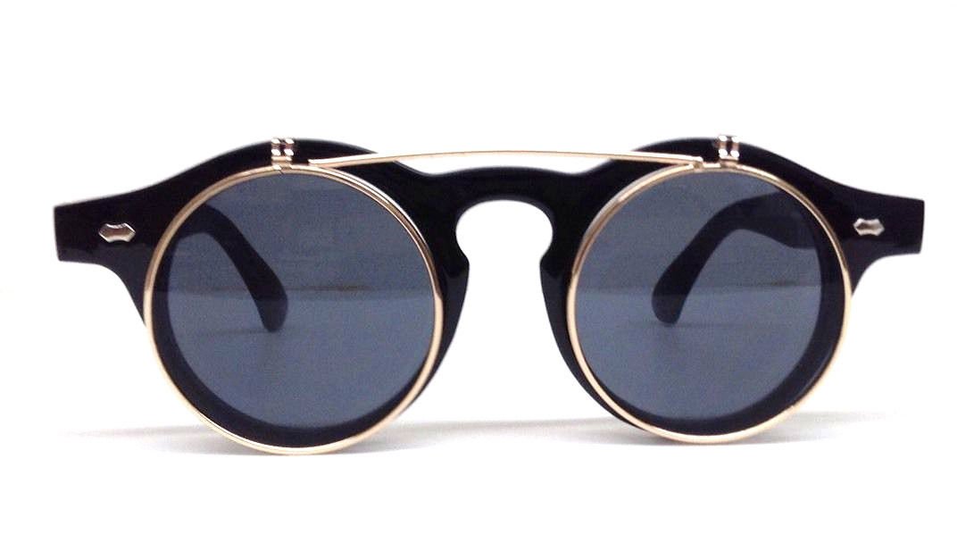 Steampunk Sunglasses for Men & Women - Black & Gold Django Flip Up Vintage Style - Perfect for Cosplay, Halloween, and Retro Fashion