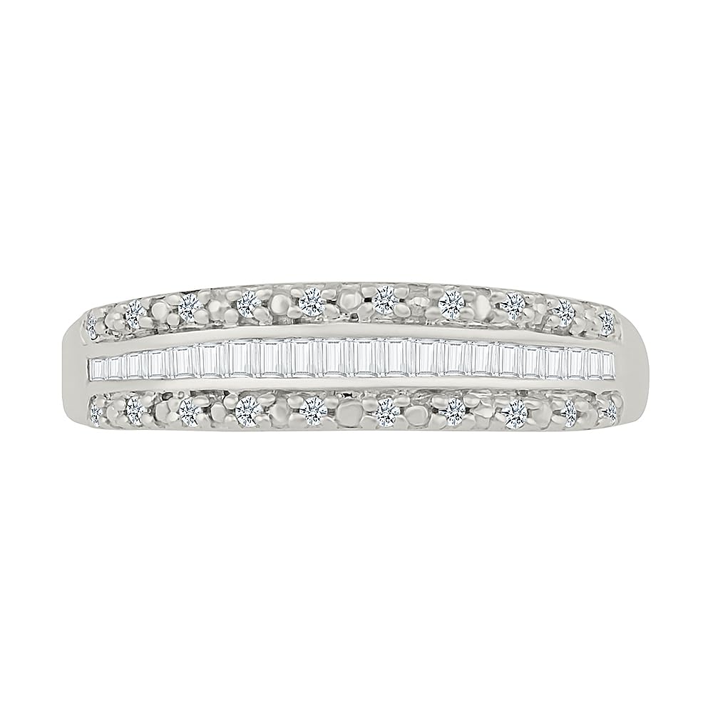 DGOLD 10KT White Gold Baguette & Round Diamond Fashion Ring (1/4 CTTW) - Elegant Jewelry for Women, Perfect for Weddings, Anniversaries & Special Occasions
