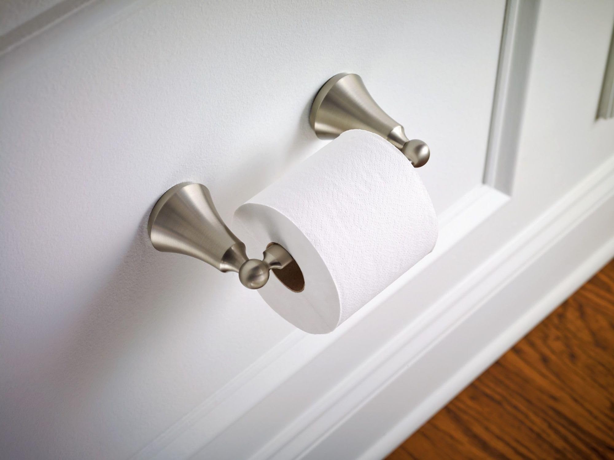 Moen YB5208BN Wynford Double Post Pivoting Toilet Paper Holder, Brushed Nickel - Durable Bathroom Tissue Dispenser for Modern Homes & Commercial Spaces