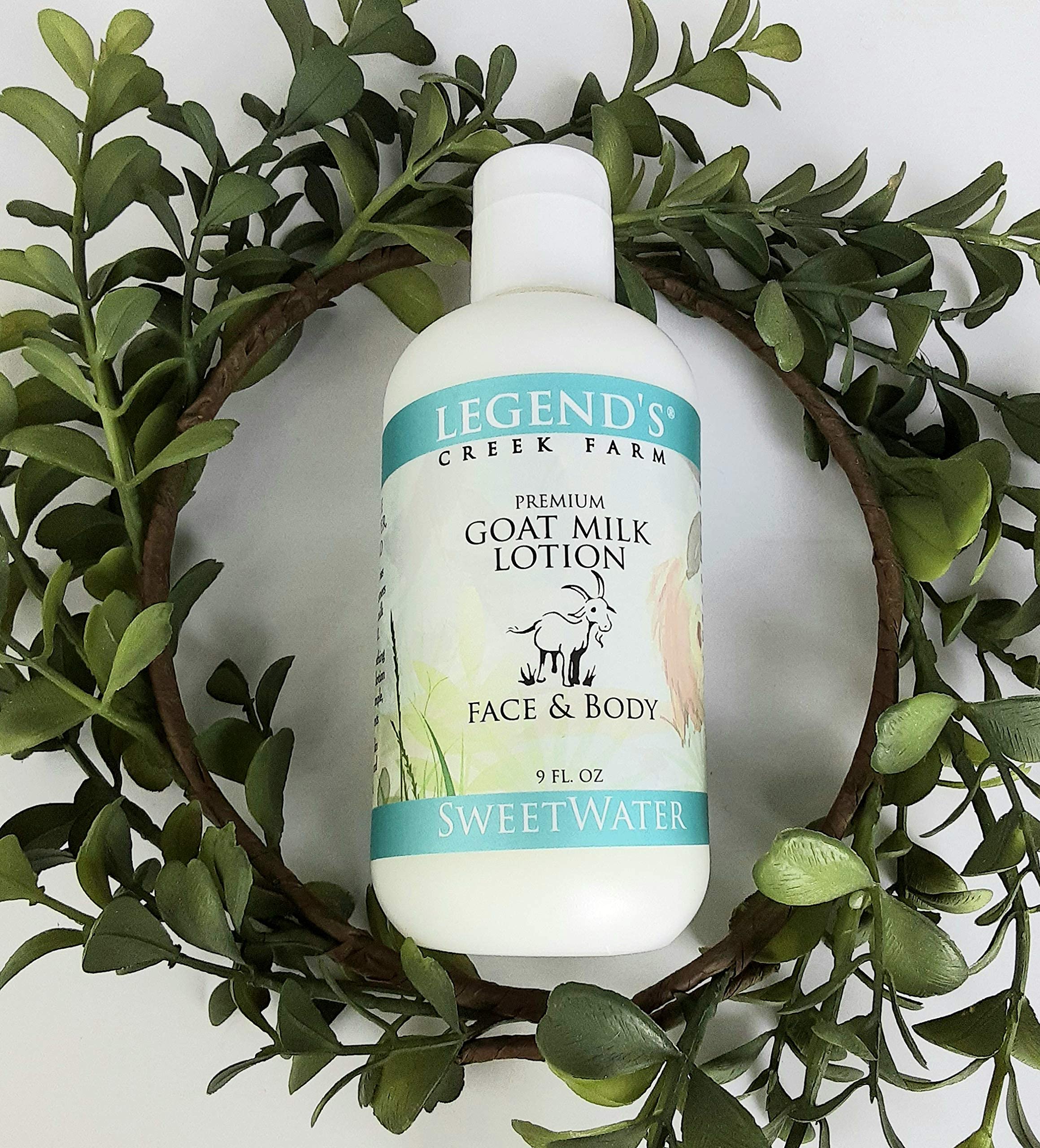Legend's Creek Farm Goat Milk Lotion - Natural Moisturizing Body Lotion for Dry Skin, Hands & Face - 9 oz Hydrating Cream with Shea Butter, Sunflower Oil & Aloe Vera - Handmade in USA - Perfect for Daily Skincare, After Shower & Winter Dryness Relief