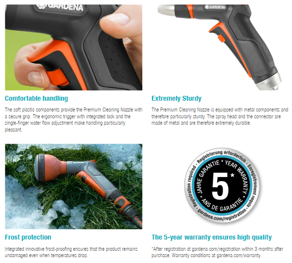 Gardena Premium Cleaning Nozzle 18305-20 - High Pressure Spray Nozzle for Garden Hose | Perfect for Car Washing, Patio Cleaning & Outdoor Surfaces